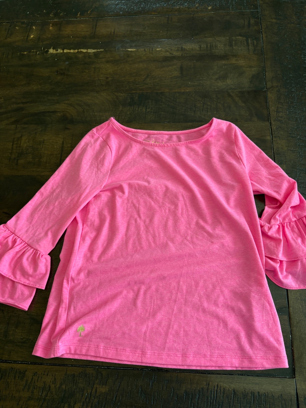 Lilly Pulitzer Girls Size Large 8-10 Ruffle Mazie Top Shirt Hot Pink